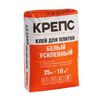 Клей для плитки Крепс белый, усиленный, 25 кг